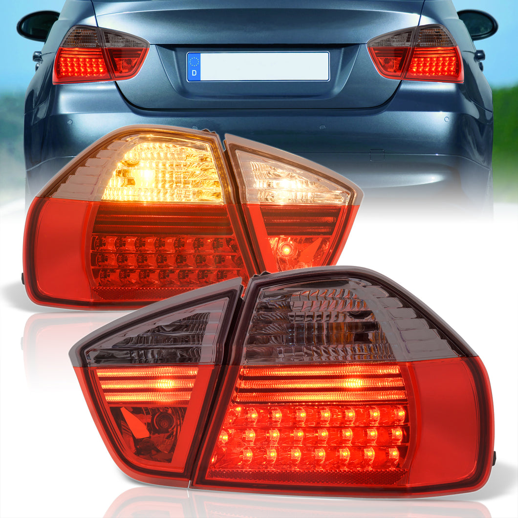BMW 3 Series E90 4 Door 2005-2009 LED Tail Lights Chrome Housing Red Smoke Len