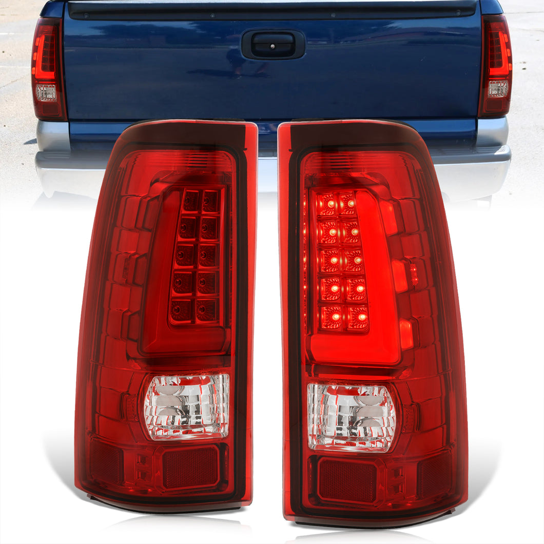 Chevrolet Silverado 1999-2006 / GMC Sierra 1999-2006 LED Bar Tail Lights Chrome Housing Red Len White Tube