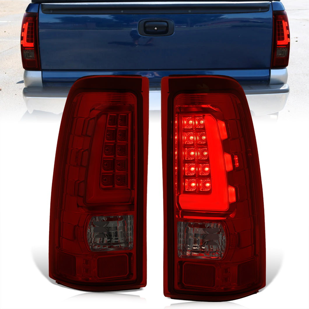 Chevrolet Silverado 1999-2006 / GMC Sierra 1999-2006 LED Bar Tail Lights Chrome Housing Red Smoke Len White Tube