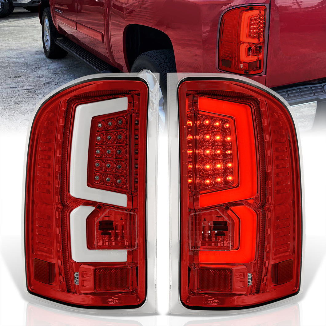 Chevrolet Silverado 2007-2013 LED Bar Tail Lights Red Housing Clear Len White Tube