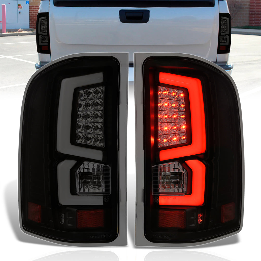 Chevrolet Silverado 2007-2013 LED Bar Tail Lights Black Housing Smoke Len White Tube