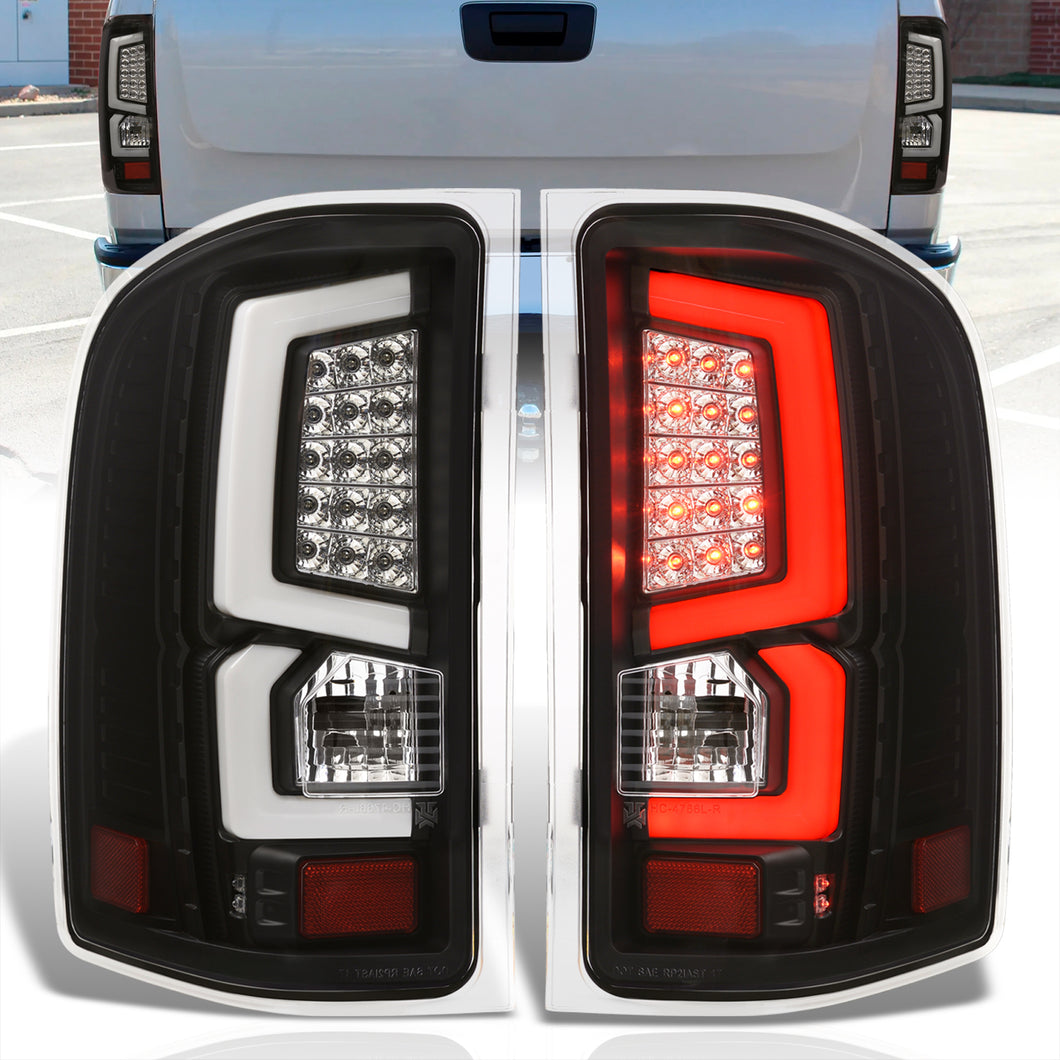 Chevrolet Silverado 2007-2013 LED Bar Tail Lights Black Housing Clear Len White Tube
