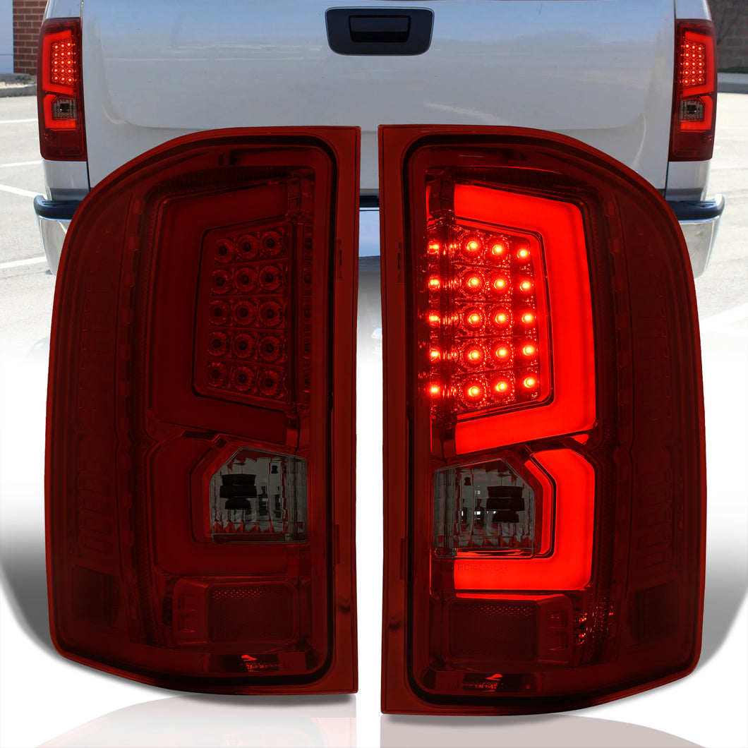 Chevrolet Silverado 2007-2013 LED Bar Tail Lights Chrome Housing Red Smoke Len White Tube