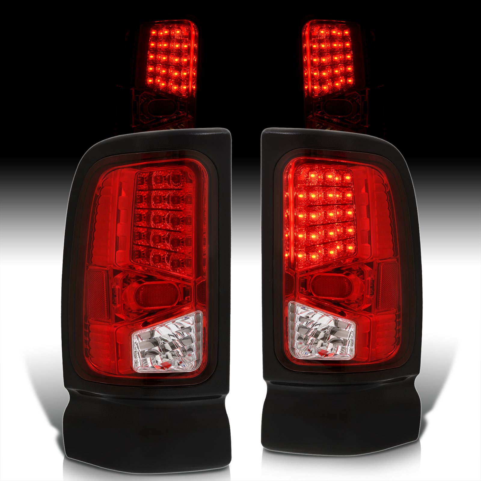 Chrome Clear Lens Tail Lights For 1994-2002 Dodge Ram 1500/2500/3500 Pickup - Pair
