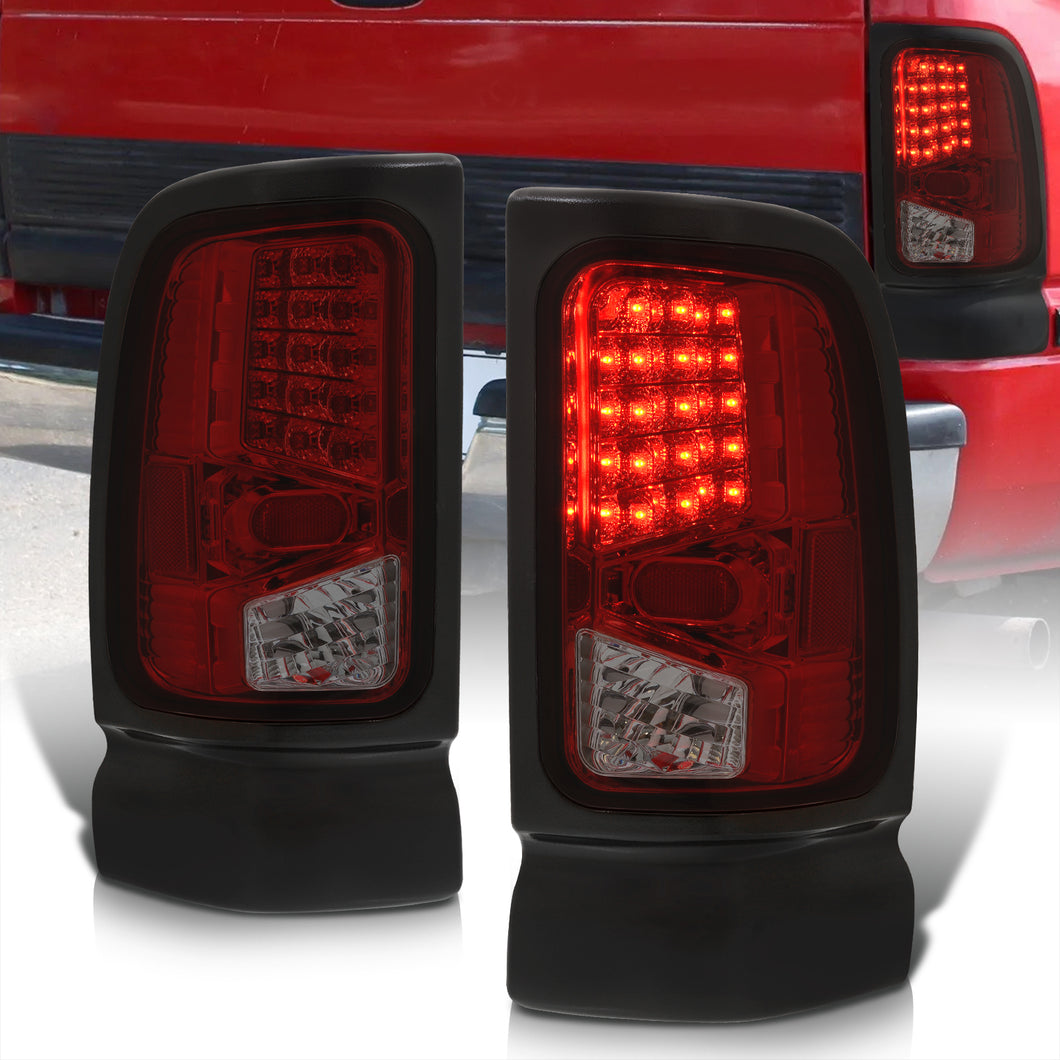 Dodge Ram 1500 1994-2001 / 2500 3500 1994-2002 LED Tail Lights Chrome Housing Red Smoke Len