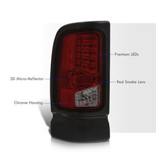 Load image into Gallery viewer, Dodge Ram 1500 1994-2001 / 2500 3500 1994-2002 LED Tail Lights Chrome Housing Red Smoke Len

