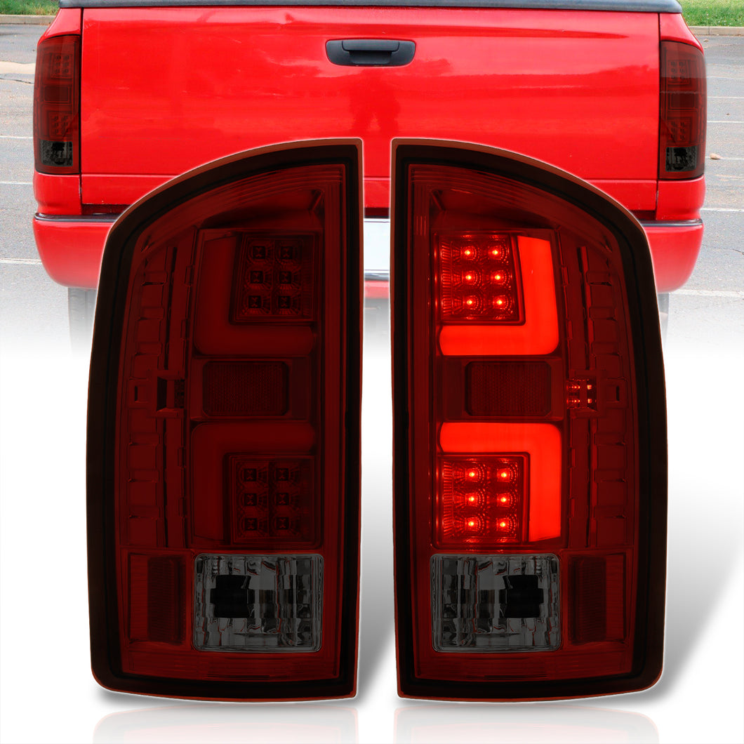 Dodge Ram 1500 2002-2006 / 2500 3500 2003-2006 LED Bar Tail Lights Chrome Housing Red Smoke Len White Tube (Excluding OEM LED Models)