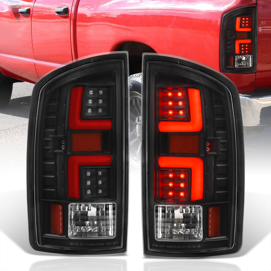 Dodge Ram 1500 2007-2008 / 2500 3500 2007-2009 LED Bar Tail Lights Black Housing Clear Len Red Tube (Excluding OEM LED Models)