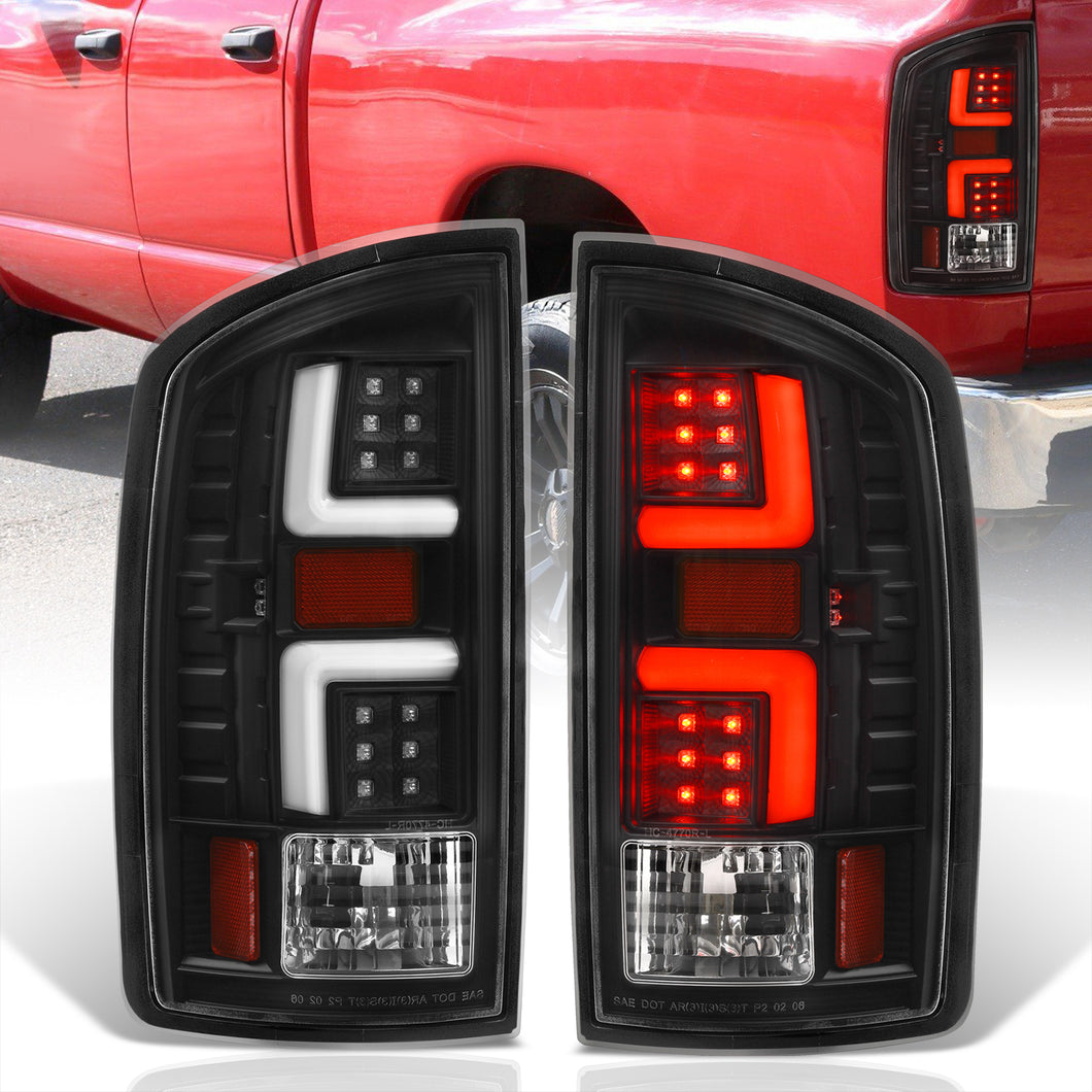 Dodge Ram 1500 2007-2008 / 2500 3500 2007-2009 LED Bar Tail Lights Black Housing Clear Len White Tube (Excluding OEM LED Models)