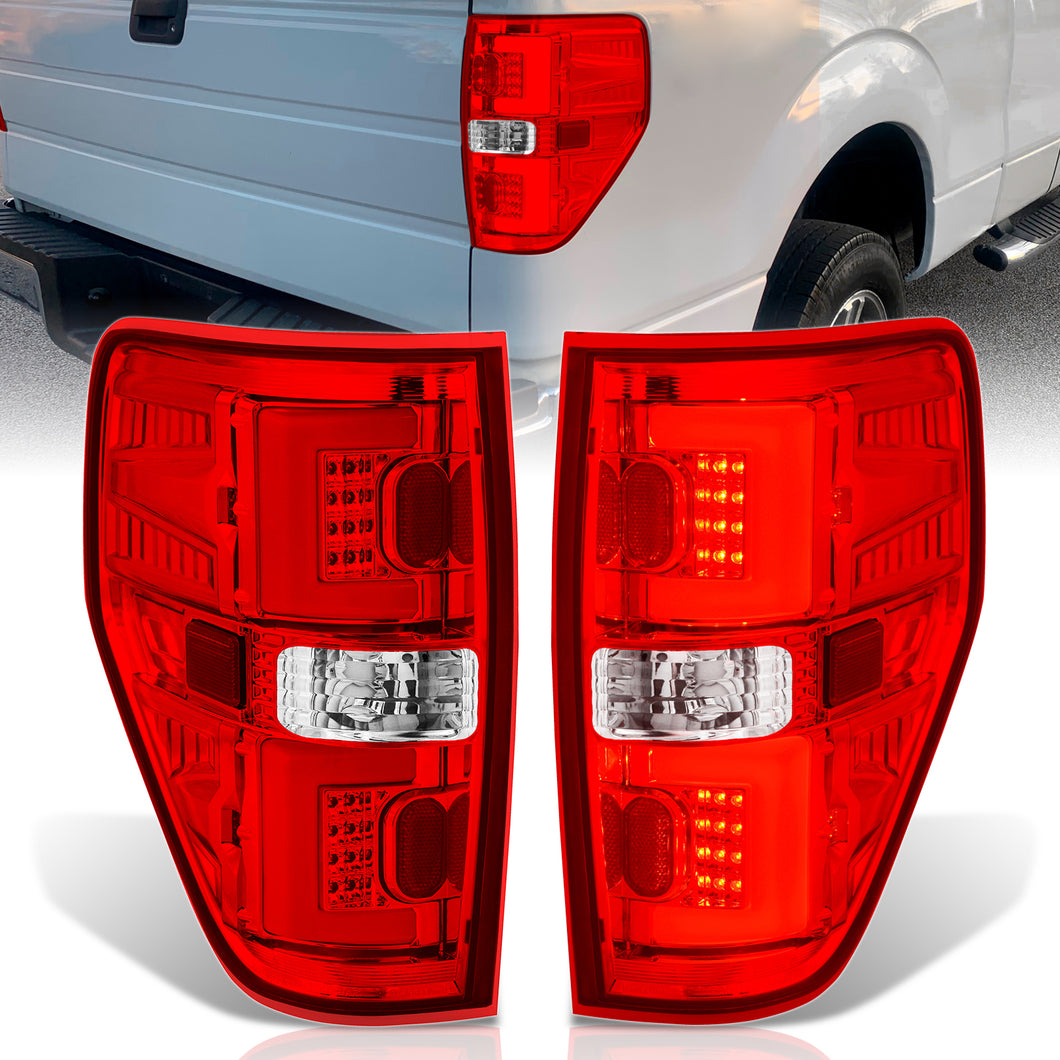 Ford F150 Styleside 2009-2014 LED Bar Tail Lights Chrome Housing Red Len White Tube