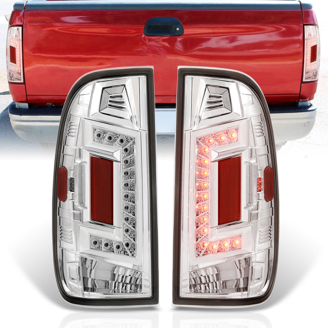 Ford F150 1997-2003 / F250 Light Duty 1997-1999 / F250 F350 F450 F550 Super Duty 1999-2007 LED Tail Lights Chrome Housing Clear Len (Styleside Models Only)