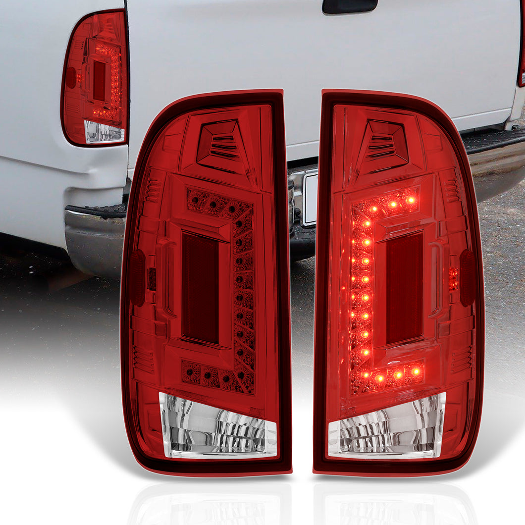 Ford F150 1997-2003 / F250 Light Duty 1997-1999 / F250 F350 F450 F550 Super Duty 1999-2007 LED Tail Lights Chrome Housing Red Len (Styleside Models Only)