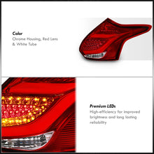 Load image into Gallery viewer, Ford Focus Hatchback 2012-2014 LED Bar Tail Lights Chrome Housing Red Len White Tube
