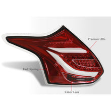 Load image into Gallery viewer, Ford Focus Hatchback 2012-2014 LED Bar Tail Lights Red Housing Clear Len White Tube
