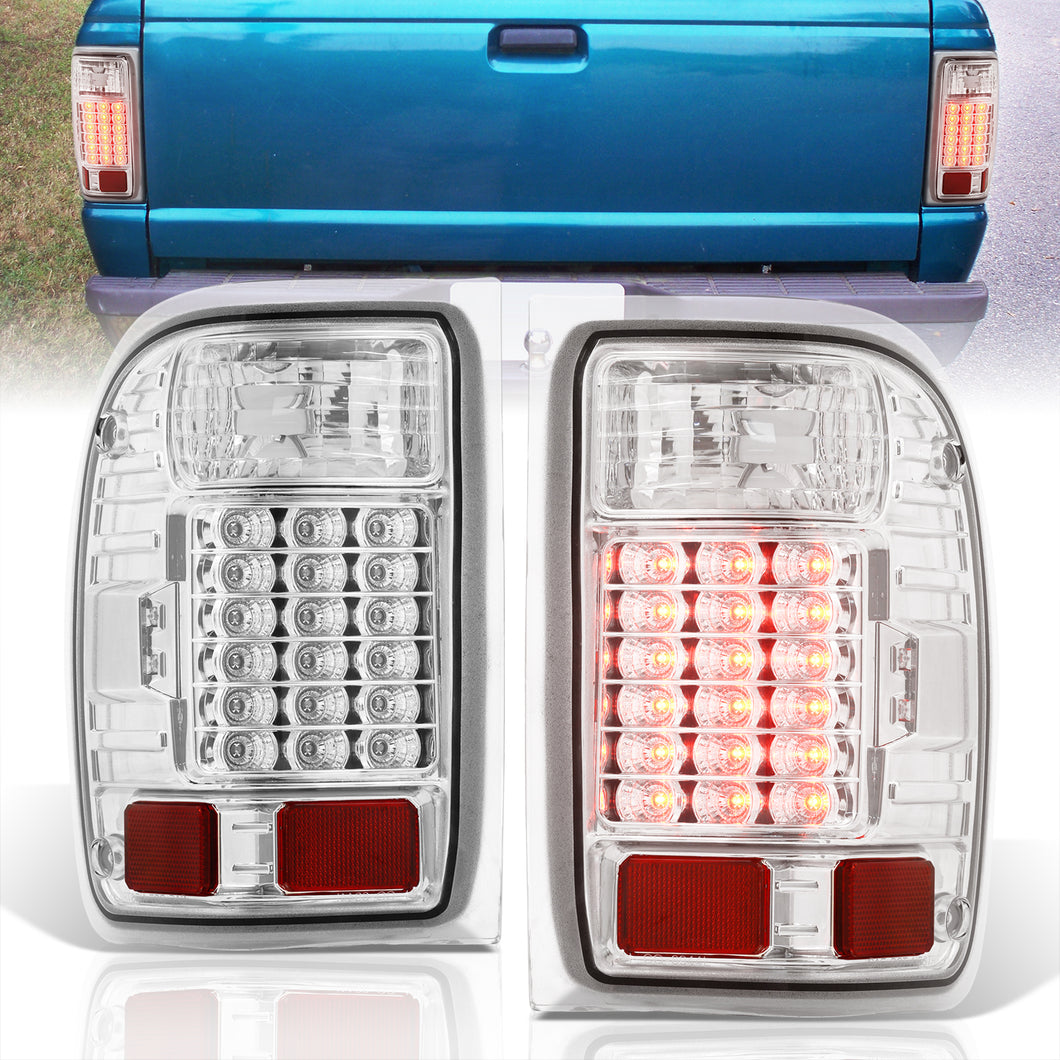 Ford Ranger 1993-1999 LED Tail Lights Chrome Housing Clear Len