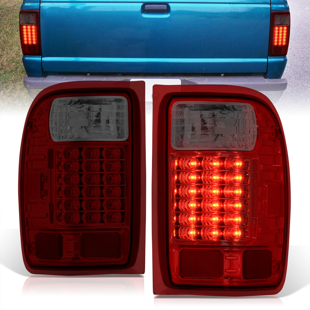 Ford Ranger 1993-1999 LED Tail Lights Chrome Housing Red Smoke Len
