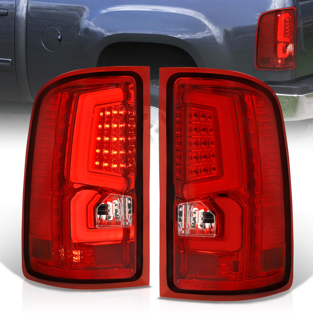 GMC Sierra 1500 2007-2013 / 2500HD 3500HD 2007-2014 LED Bar Tail Lights Chrome Housing Red Len White Tube (Excluding OEM LED & Dually Models)