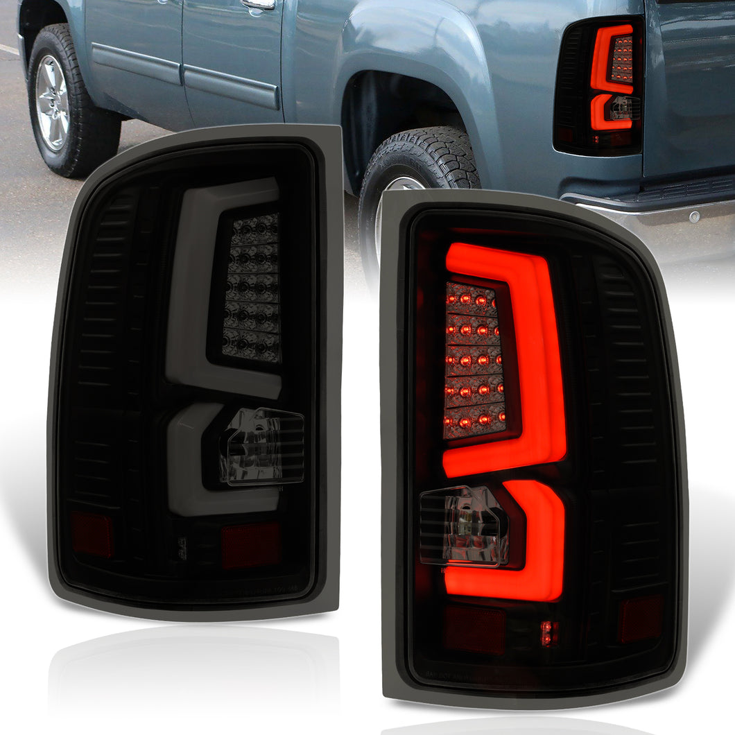 GMC Sierra 1500 2007-2013 / 2500HD 3500HD 2007-2014 LED Bar Tail Lights Black Housing Smoke Len White Tube (Excluding OEM LED & Dually Models)