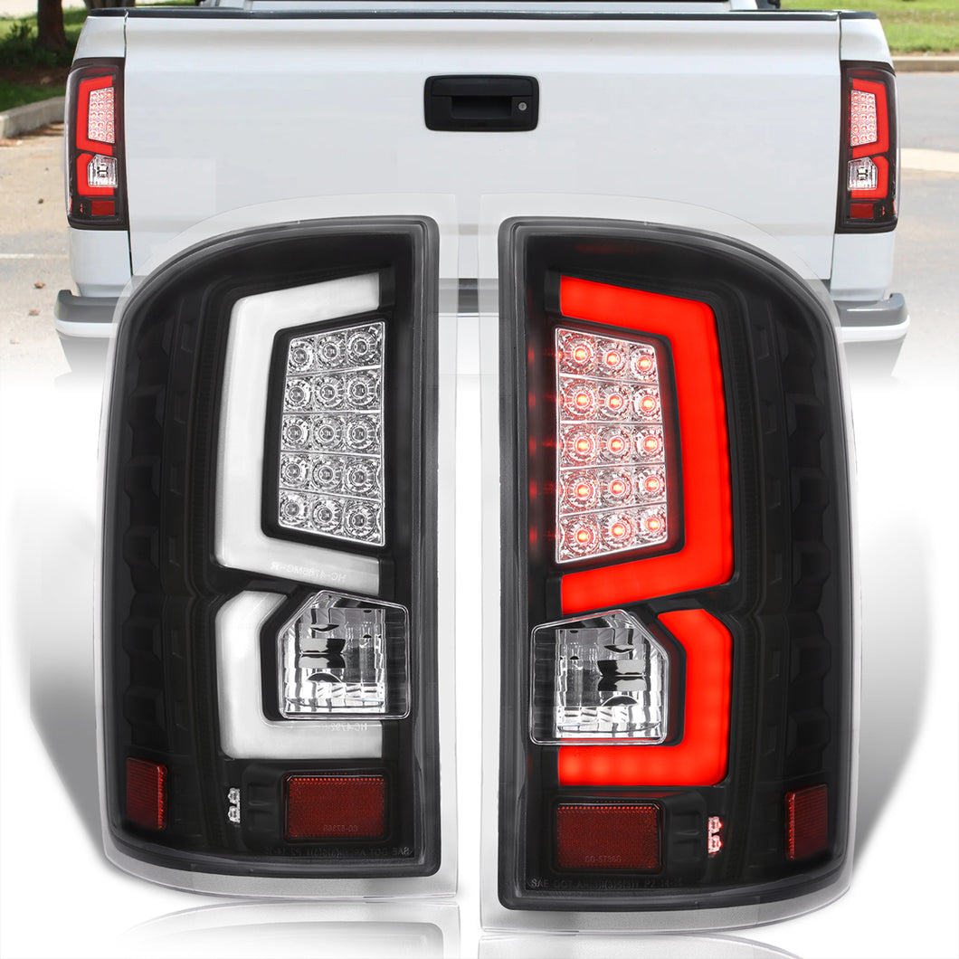 GMC Sierra 1500 2500HD 3500HD 2014-2018 LED Bar Tail Lights Black Housing Clear Len White Tube (Excluding OEM LED & Dually Models)