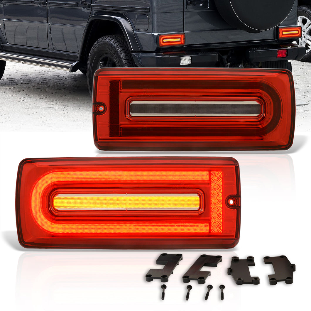 Mercedes Benz G-Class W463 G500 G550 G55 G63 1990-2018 Sequential LED Tail Lights Chrome Housing Red Len (Version 2 - W463 Style)