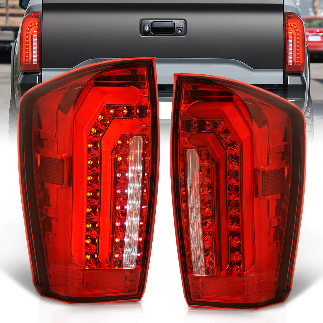 Toyota Tacoma 2016-2023 Sequential LED Bar Tail Lights Chrome Housing Red Len White Tube (Version 2)