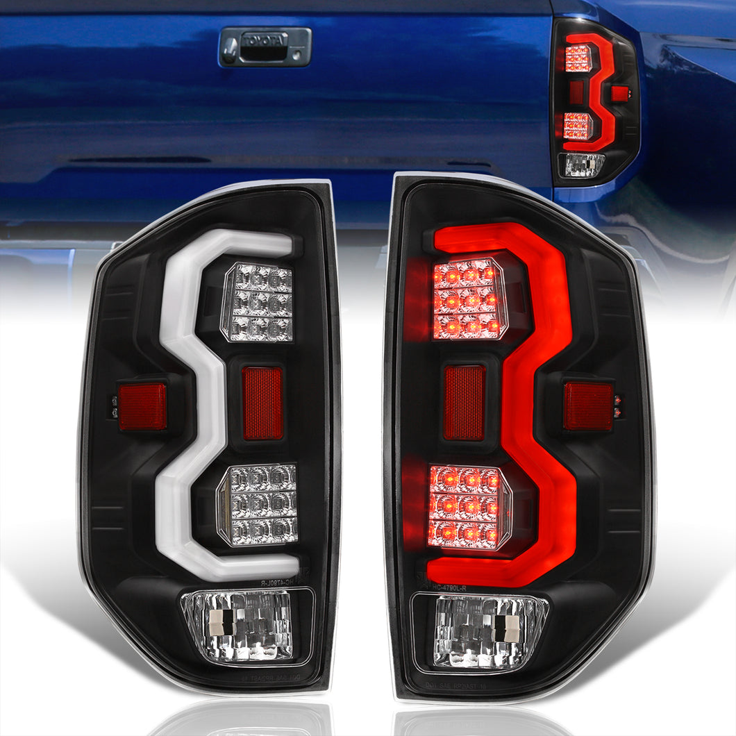 Toyota Tundra 2014-2021 LED Bar Tail Lights Black Housing Clear Len White Tube
