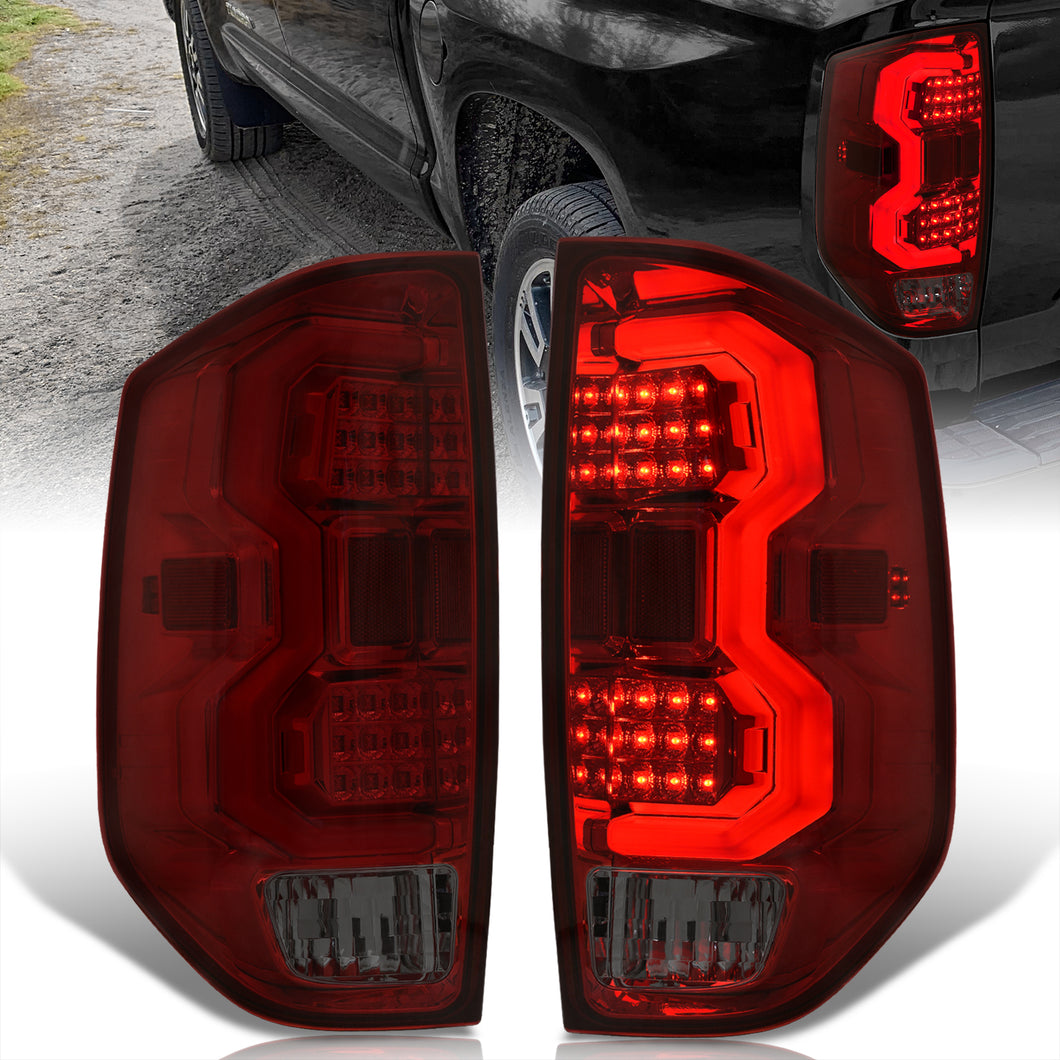 Toyota Tundra 2014-2021 LED Bar Tail Lights Chrome Housing Red Smoke Len White Tube