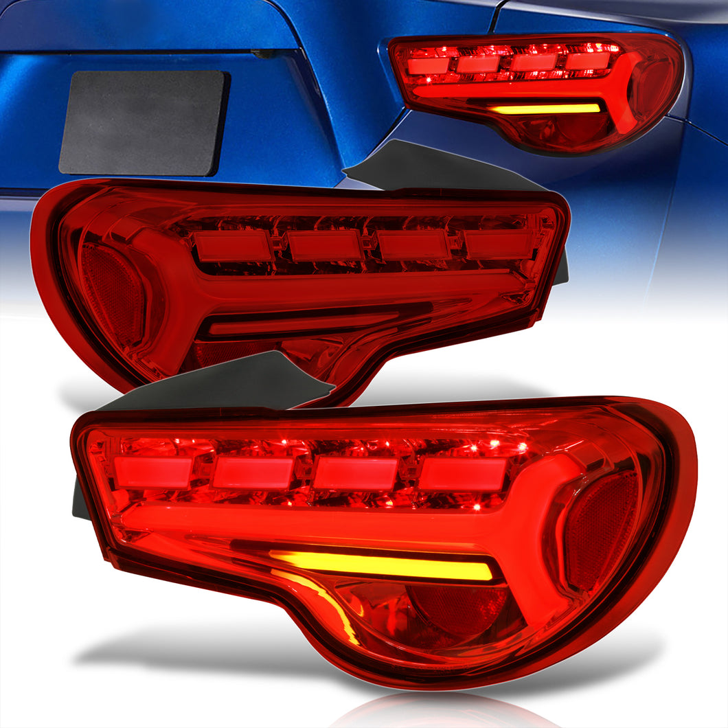 Toyota 86 FRS 2012-2020 / Subaru BRZ 2012-2020 Sequential LED Bar Tail Lights Chrome Housing Red Len White Tube (Version 2)