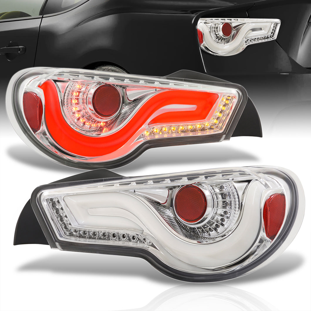 Toyota 86 FRS 2012-2020 / Subaru BRZ 2012-2020 Sequential LED Bar Tail Lights Chrome Housing Clear Len White Tube