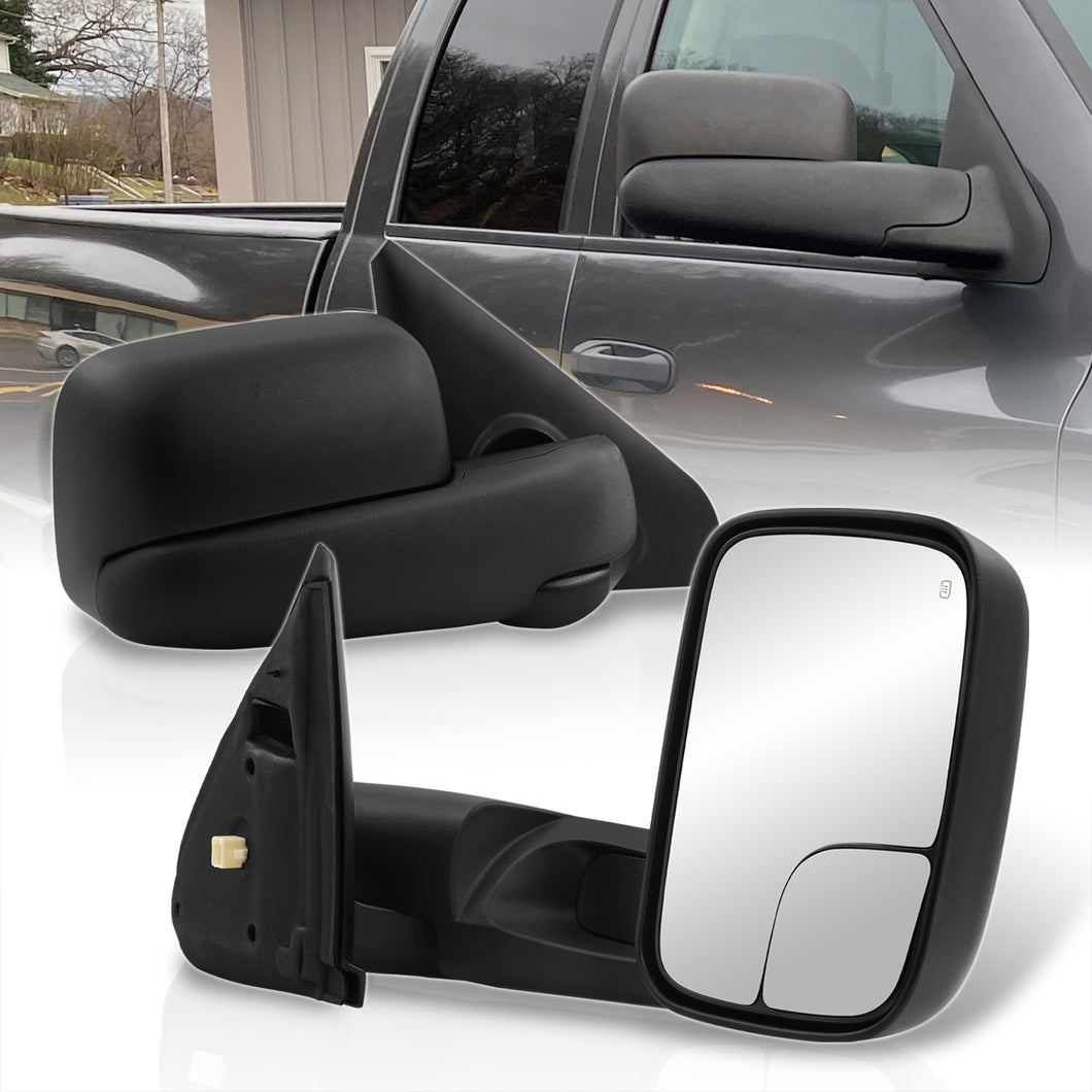 Dodge Ram 1500 2002-2008 / 2500 3500 2003-2009 Extended Flip Up Heated Power Towing Mirrors Black