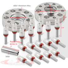 Load image into Gallery viewer, Universal 4 Piece Wheel Spacers + Extended Lug Nut Bolts Silver - PCD: 5x120 | Thread Pitch: M12x1.5 | Bore: 72.56mm | Thickness: 15mm &amp; 20mm | Lug Nuts: 40mm &amp; 45mm
