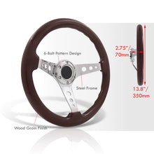 Load image into Gallery viewer, Universal 350mm Heavy Duty Steel Wood Grain Style Steering Wheel Polished Center Dark Wood
