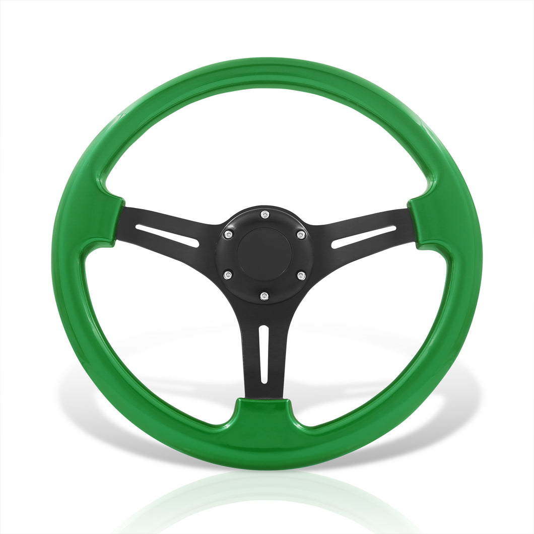 Universal 350mm Heavy Duty Aluminum Steering Wheel Black Center Green