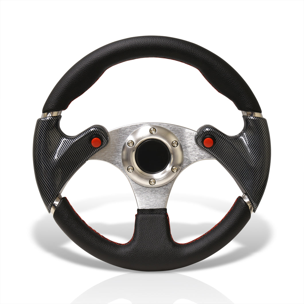 Universal 320mm Dual Button Style Aluminum Steering Wheel Silver Center with Carbon Fiber Handles