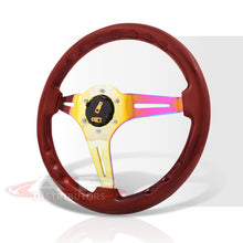 Load image into Gallery viewer, JDM Sport Universal 350mm Wood Grain Style Steel Steering Wheel Neo Chrome Center Light Wood
