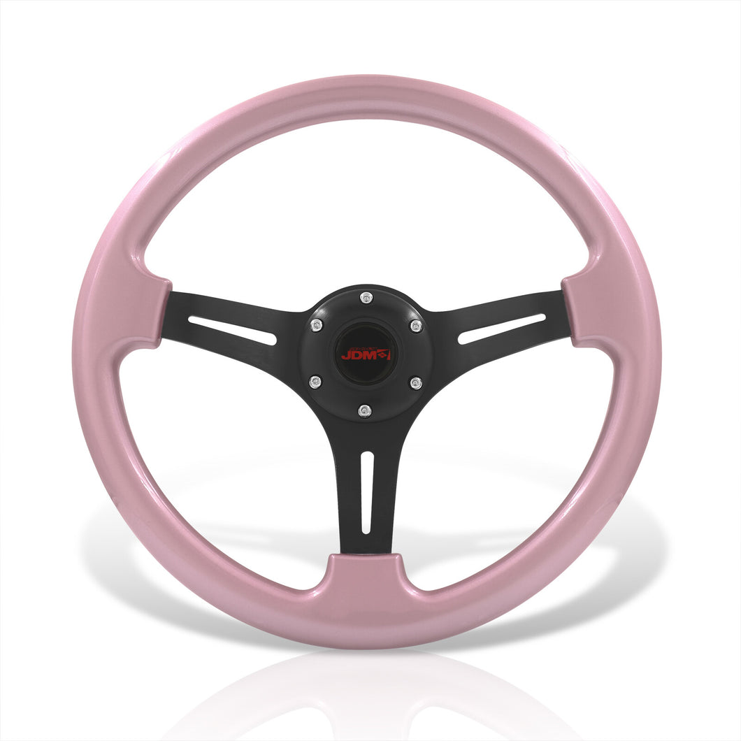 JDM Sport Universal 350mm Heavy Duty Aluminum Steering Wheel Black Center Pink