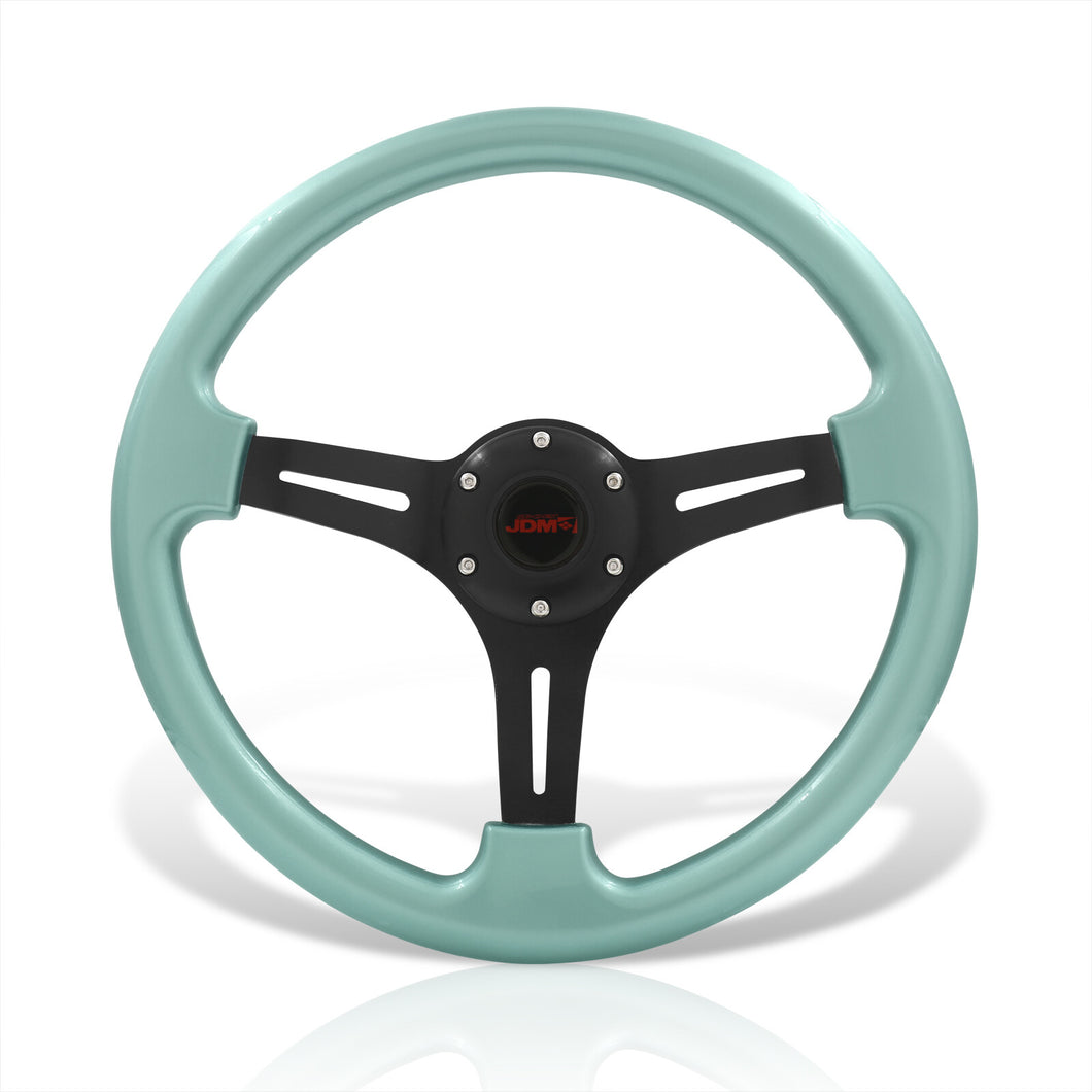 JDM Sport Universal 350mm Heavy Duty Aluminum Steering Wheel Black Center Mint Green