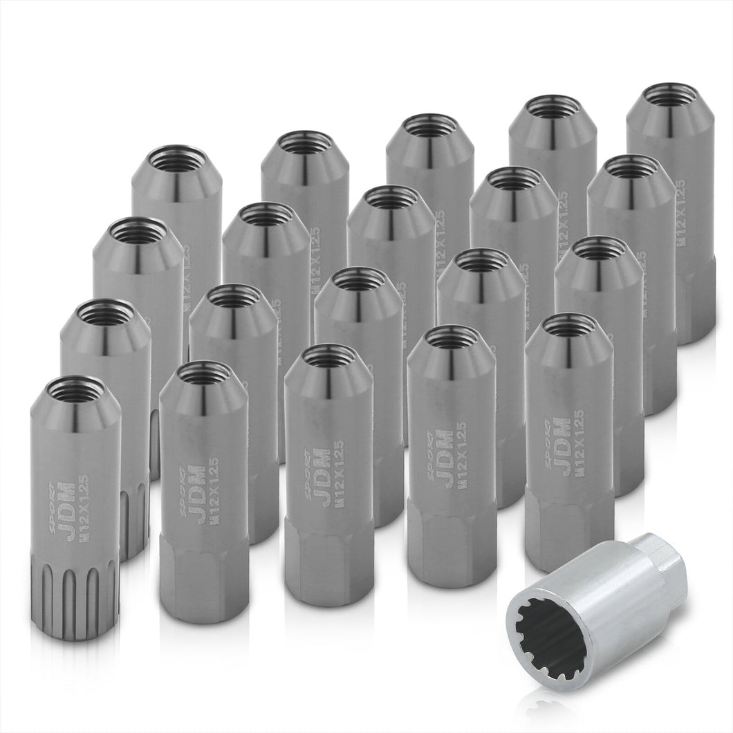 JDM Sport Universal 12 x 1.25 Extended Locking Lug Nuts Gunmetal (20 Pieces) - 4 Pieces Locking Type Lug + Key