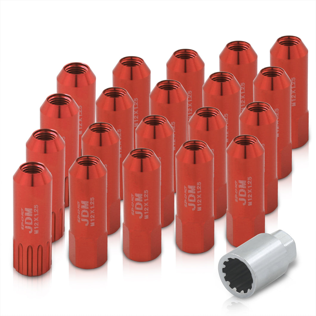 JDM Sport Universal 12 x 1.25 Extended Locking Lug Nuts Red (20 Pieces) - 4 Pieces Locking Type Lug + Key