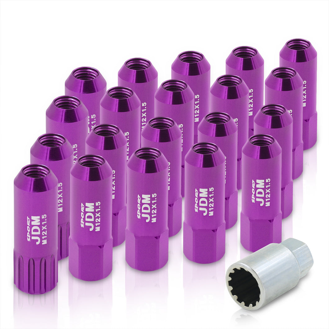 JDM Sport Universal 12 x 1.50 Extended Locking Lug Nuts Purple (20 Pieces) - 4 Pieces Locking Type Lug + Key