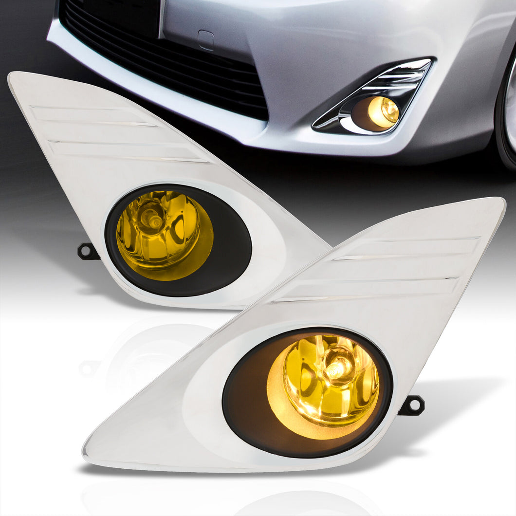 Toyota Camry 2012-2014 Front Fog Lights Yellow Len w/ Chrome Cover (Includes Switch & Wiring Harness)