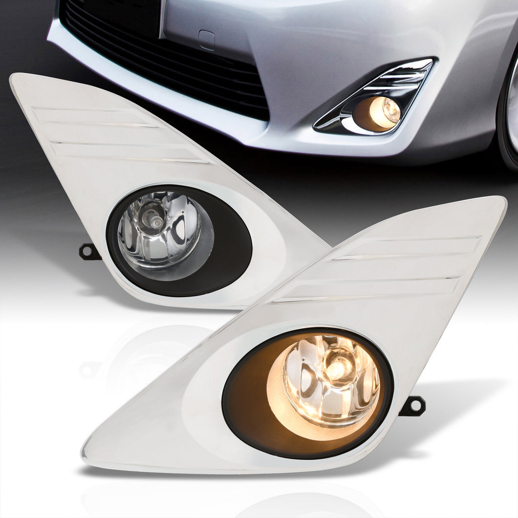 Toyota Camry 2012-2014 Front Fog Lights Clear Len w/ Chrome Cover (Includes Switch & Wiring Harness)