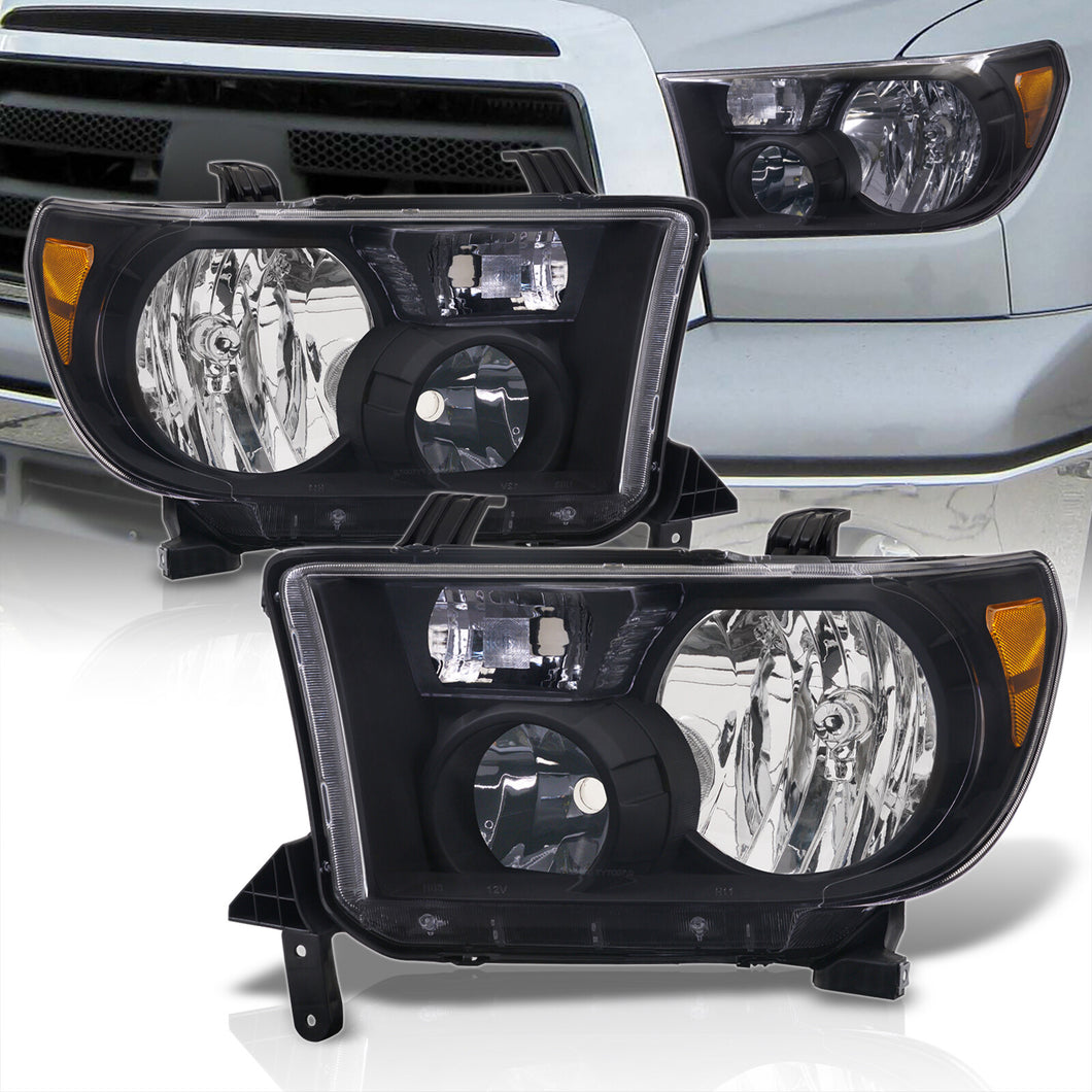 Toyota Tundra 2007-2013 / Sequoia 2008-2017 Factory Style Headlights Black Housing Clear Len Amber Reflector