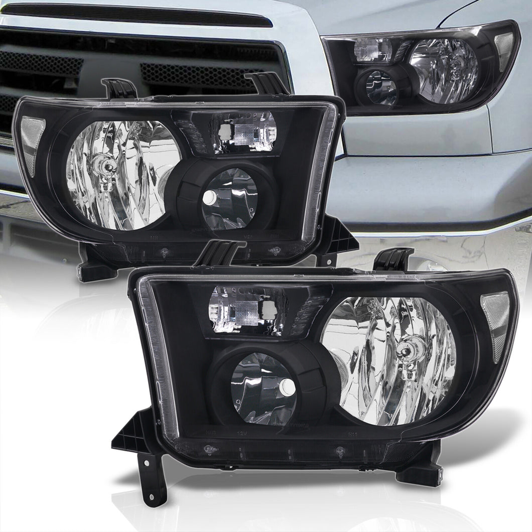 Toyota Tundra 2007-2013 / Sequoia 2008-2017 Factory Style Headlights Black Housing Clear Len Clear Reflector