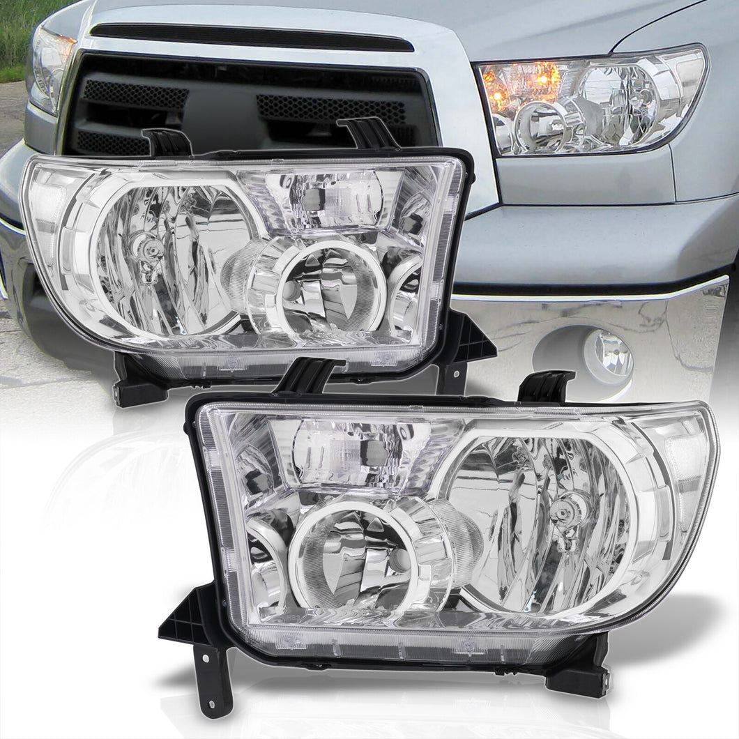 Toyota Tundra 2007-2013 / Sequoia 2008-2017 Factory Style Headlights Chrome Housing Clear Len Clear Reflector