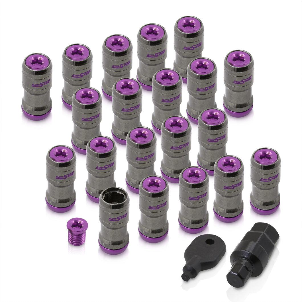 God Snow Lug Nuts M12 x1.25mm Thread pitch Gunmetal Body Purple Trim (20 Piece +1 Key)