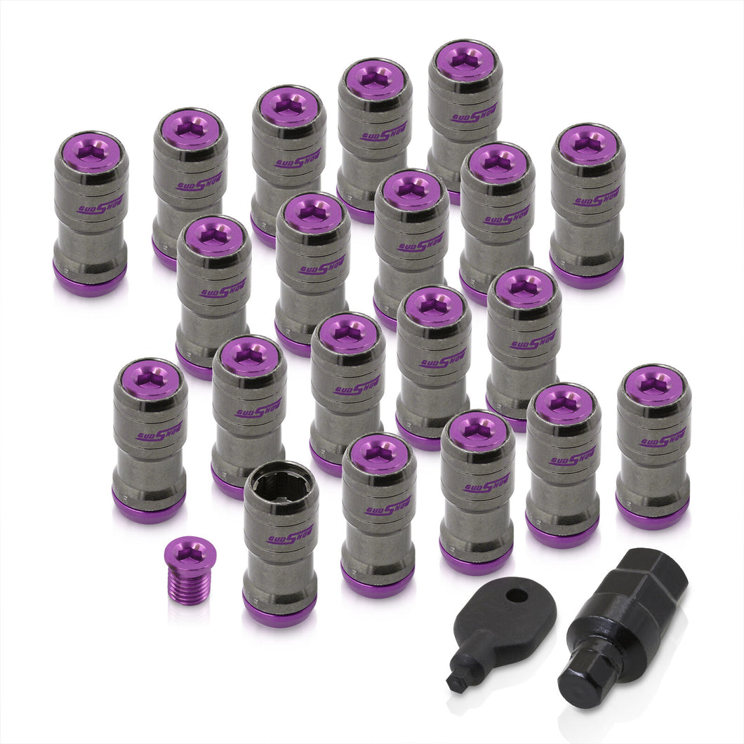 God Snow Lug Nuts M12 x1.5mm Thread pitch Gunmetal Body Purple Trim (20 Piece +1 Key)