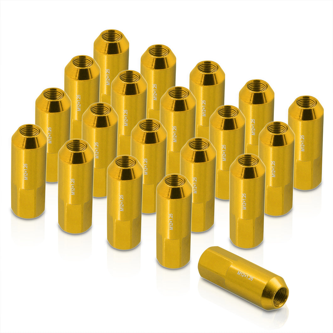 M12 x1.25mm Thread Open End Heavy Duty Steel Extended Lug Nuts Gold (20Piece)