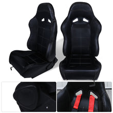Load image into Gallery viewer, Universal Reclinable PVC Leather Racing Seats + Sliders Black Cloth with Black Stitching
