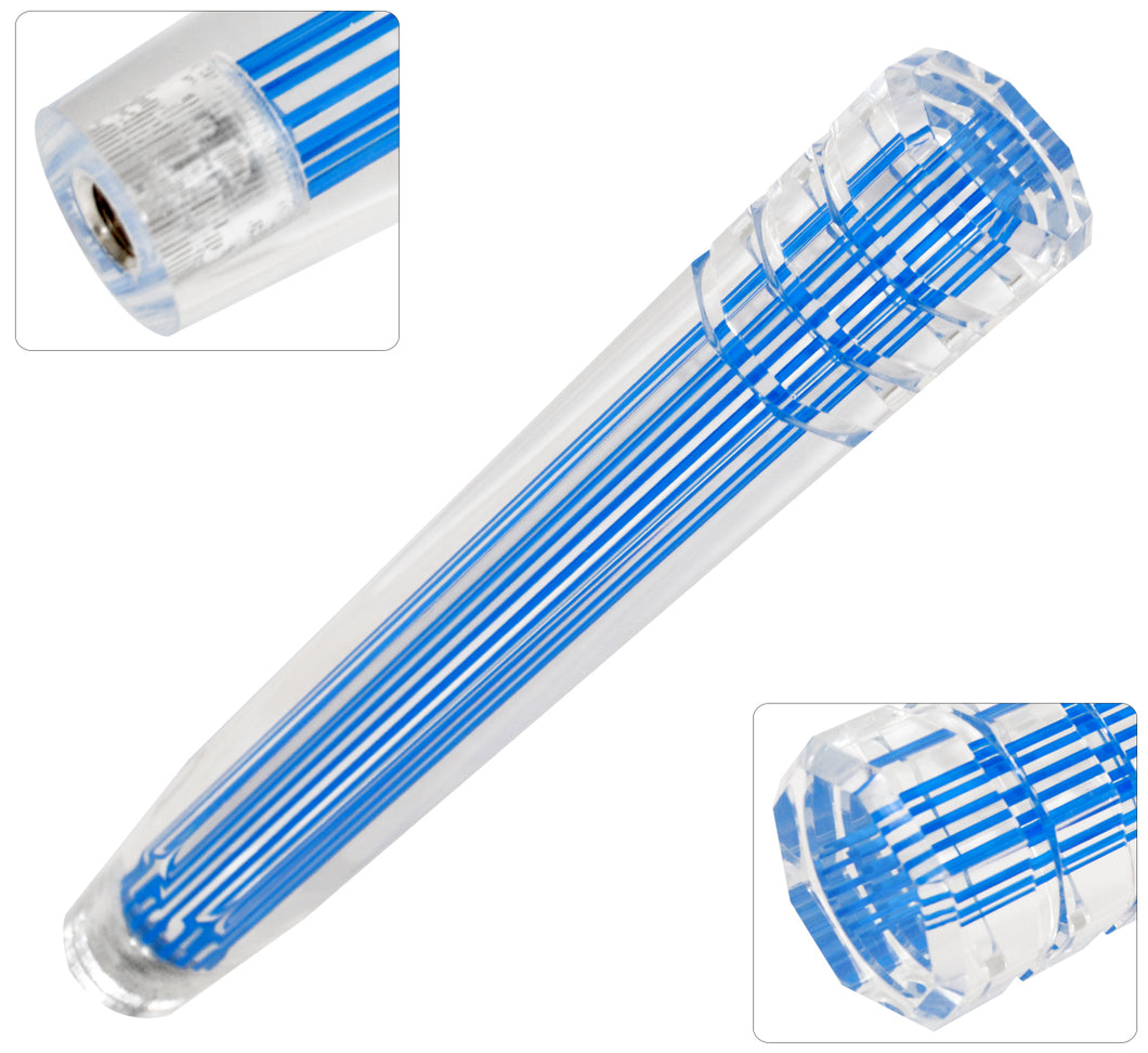 Universal M8 M10 M12 300MM Crystal Shift Knob Clear with Neon Blue Stripes